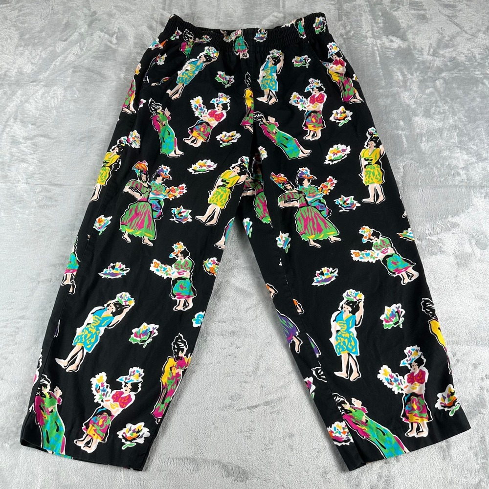 Alexander Campbell Pants Womens 8 Black Hula Dancer Novelty Print Tropical Retro